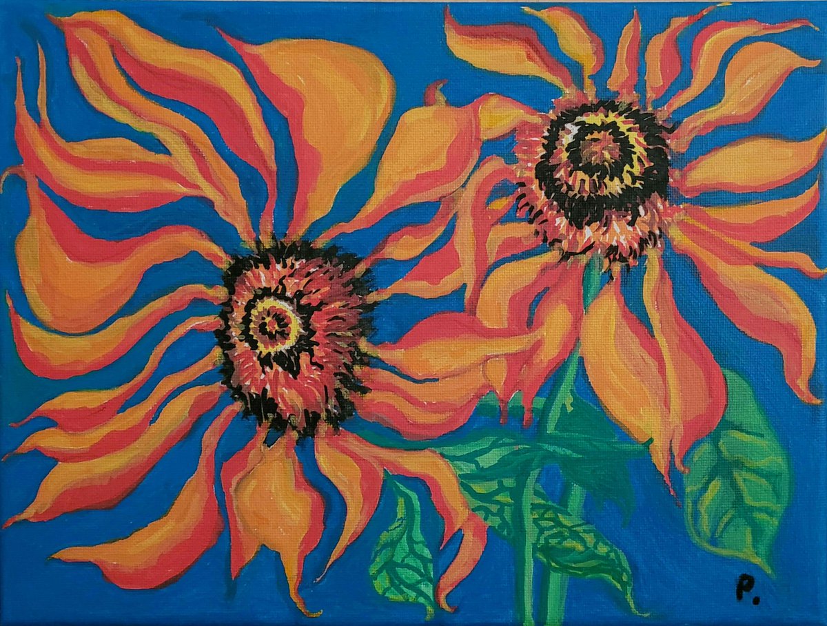 Fluff_Tv's tweet photo. Sun Flowers. Acrylic on canvas https://t.co/sA5WwM0dON