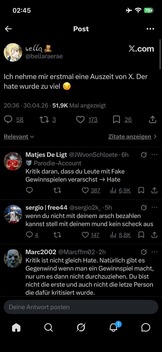 0908Marcel's tweet photo. @Marcus_curly @bellaraerae @M_Beyazz1893 Sie lügt. Sie hat 2h davor das gepostet 

Und 2h danach konnte sie ihm dann schreiben https://t.co/7CpVLqQwKq