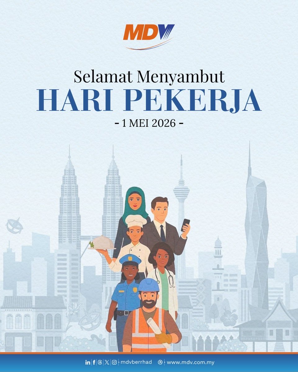 mdvberhad's tweet photo. Selamat Hari Pekerja 2026!

MDV ingin menzahirkan penghargaan atas sumbangan dan jasa para pekerja yang menjadi tunjang utama ekonomi negara.

“Pekerja MADANI Kesuma Bangsa” https://t.co/eR0ZkzNgvf