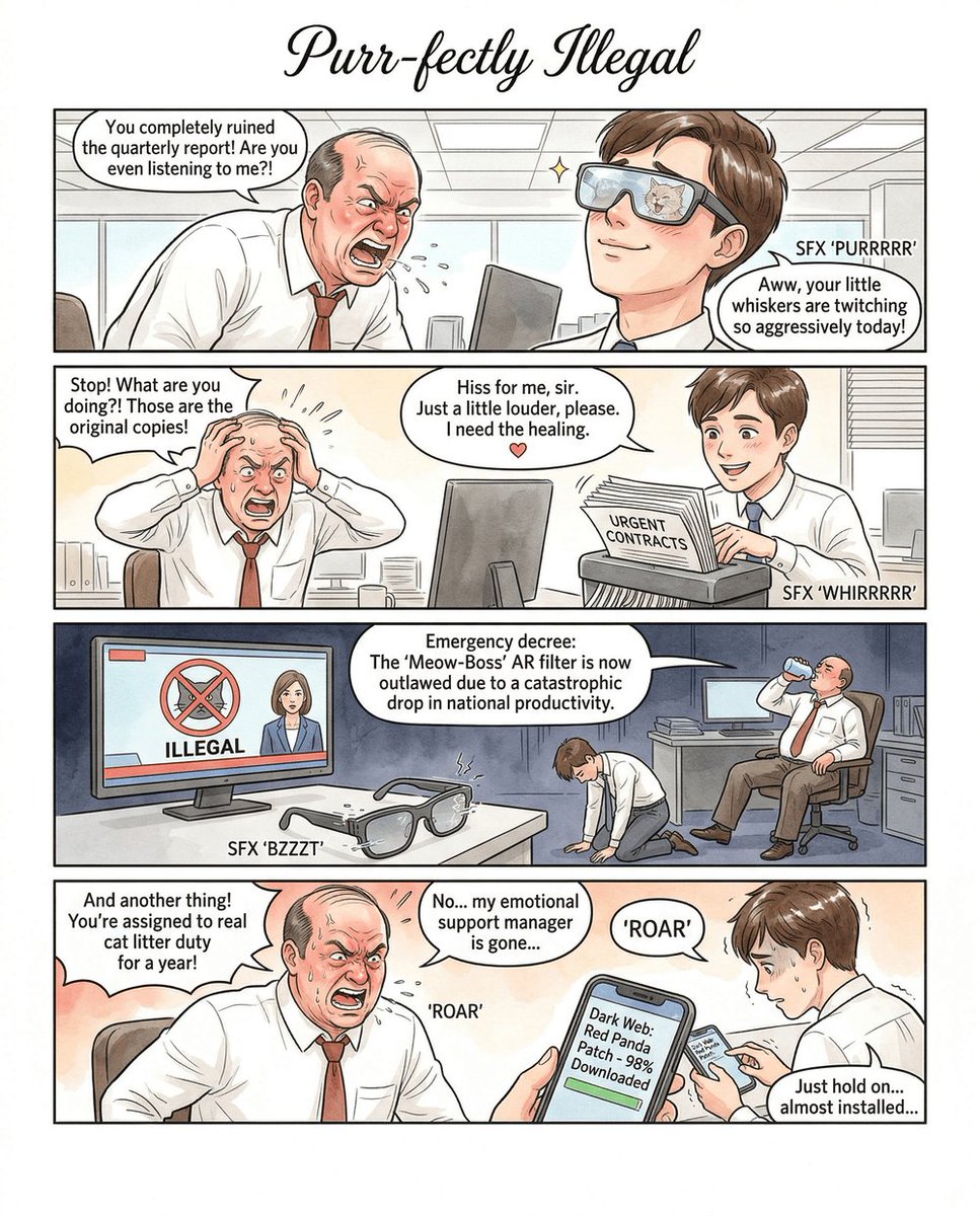 AltAndPaperEN's tweet image. Boss "Cat Filter" AR Banned: Employees Sought Scoldings

Longer lectures meant more kitten time.

#AltAndPaperEN #CatFilter #Regulation #Webcomic
