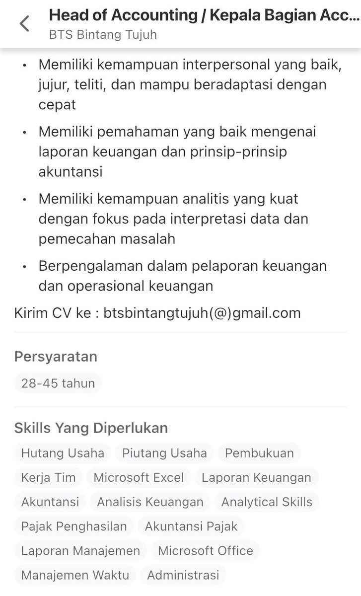 bluethunder444's tweet photo. Titip lowongan kerja head accounting untuk lokasi kuningan 

#lowongankerja #loker #akunting #accounting #kepalaakunting #carikerja #lokerkerja https://t.co/a5VoPpAFow