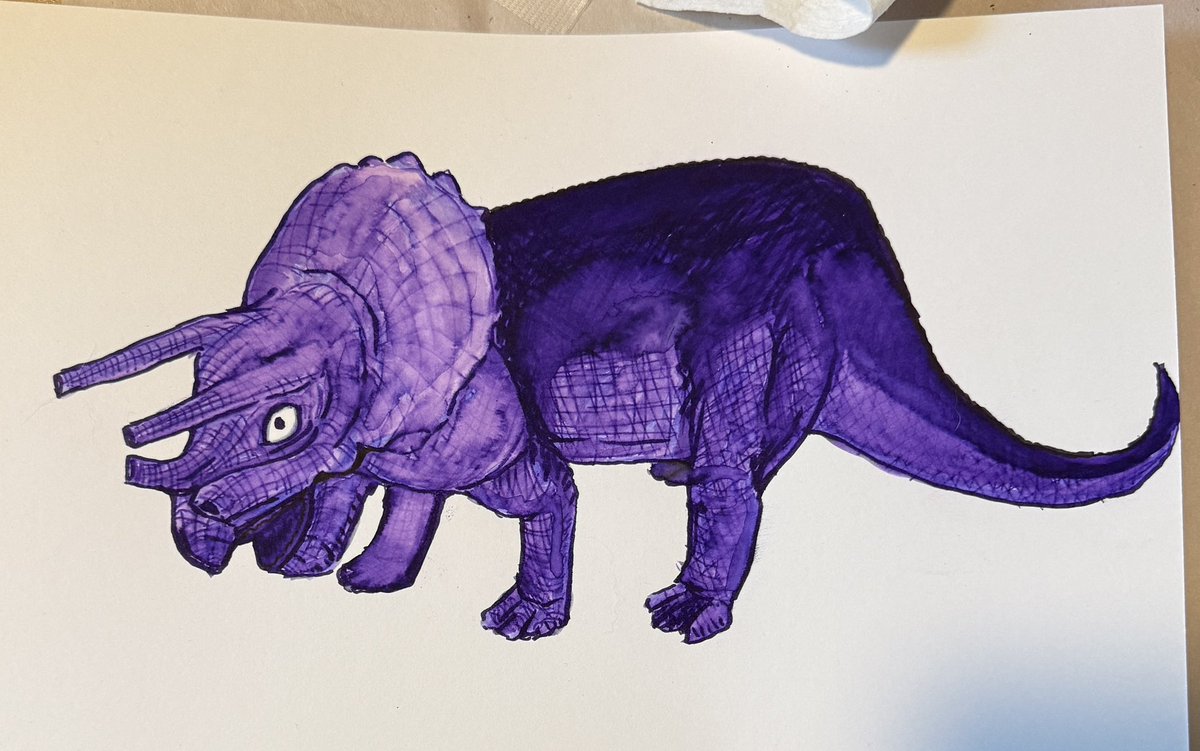 I drew a purple dinosaur today This was with a marker and water c: