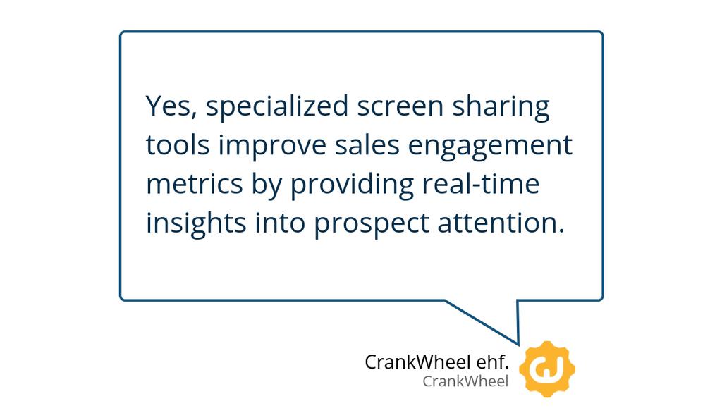 crankwheel's tweet image. Yes, specialized screen sharing tools improve sales engagement metrics by providing real-time insights into prospect attention.

Read more 👉 lttr.ai/AqpmK

#SalesGhosting #SalesStrategy #SalesEngagement