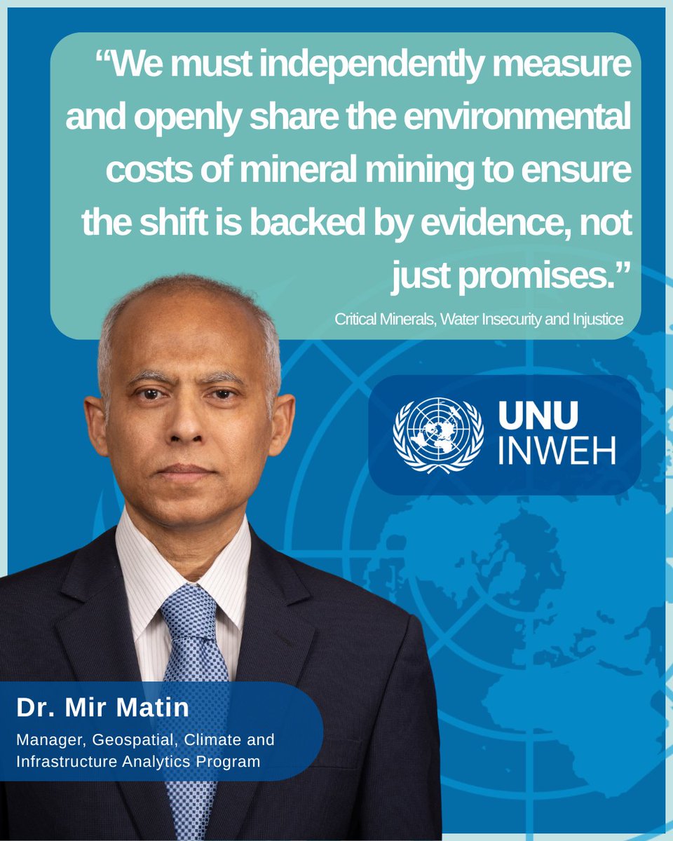 UNUINWEH's tweet photo. Hear from UNU scientists on why the green energy transition demands a fundamental rethinking, one that protects people, respects ecosystems, and is built on transparent data.

Download our latest report on critical minerals: https://t.co/aMv9O824Gk https://t.co/3g2Hg7rsZv