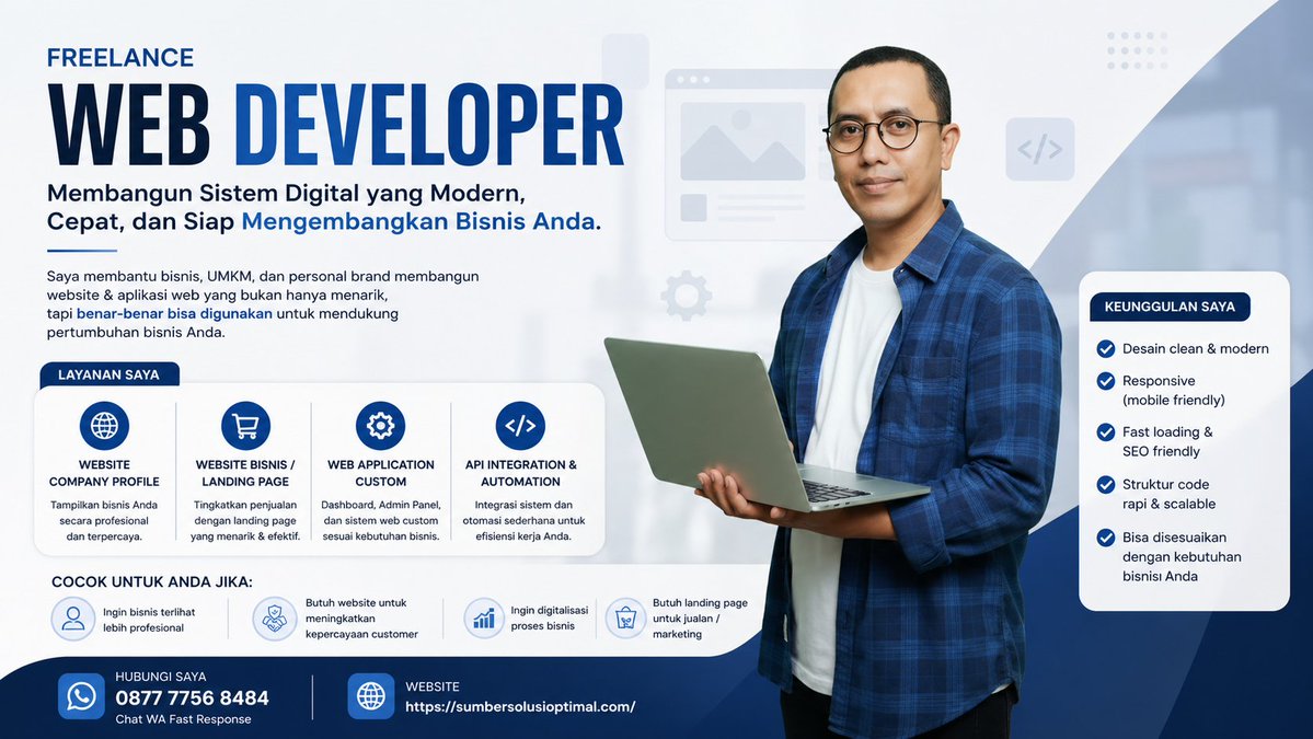 taufickficky's tweet image. Website belum hasilkan leads?
Saya bantu bisnis &amp;amp; personal brand punya website cepat, modern, &amp;amp; siap jualan.
Landing page &amp;amp; sistem custom.
DM sekarang, konsultasi GRATIS 
#WebDeveloper #JasaWebsite #WebsiteBisnis #LandingPage #UMKMGoDigital #DigitalMarketing #FreelancerIndonesia