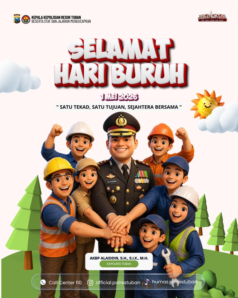 PolsekSenori's tweet image. Kapolres Tuban Beserta Staf Dan Jajaran Mengucapkan Selamat Hari Buruh 
 1 Mei 2026

@DivHumas_Polri
@1polrestuban
@PolsekSenori
@bidhumas_jatim

#polisi #police #polisiviral #polisijatim #polri #polripresisi #polisiindonesia