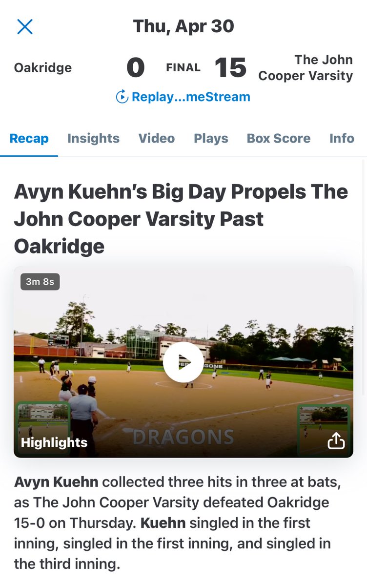 Avynlk's tweet photo. The dragons played a great game today winning 15-0. 

#avyn
#softball https://t.co/XwnNAIEuSM