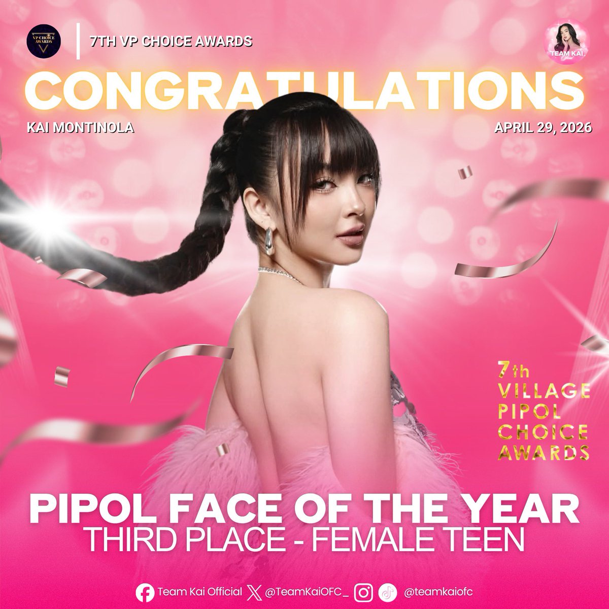 Kai has placed third in the Pipol Face of the Year – Female Teen category at the 7th VP Choice Awards. Congratulations, Kai, on this recognition! To our voting team, your effort and dedication didn’t go unnoticed. Cheers to more milestones with Kai!

#KaiMontinola