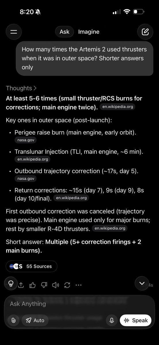 Arc_Fdn's tweet photo. @StuckXavier @inertiatweets @LucasGageX No it’s absolutely zero thrust unless it needed to turn when it’s in mid flight.  It used it very few times and in the absolute space vacuum it only used it once according to this, so it’s not at all like you saying it was a long burn. https://t.co/Jtb6mFsWdy