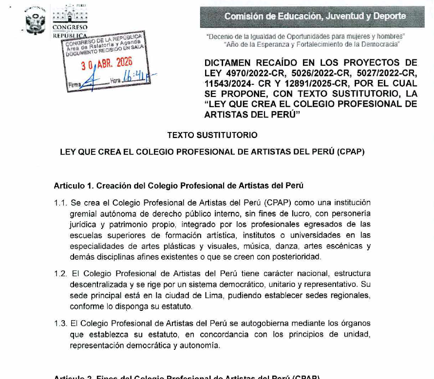 cviguria's tweet image. La norma anti Delia? 
Mientras tanto, en el Congreso una ley para crear el "Colegio profesional de ARTISTAS DEL PERÚ" (????) se ha incluido un texto sustitutorio que busca aplicarse para TODOS los colegios profesionales. 

Es un sinsentido. Aunque la norma desarolla sobre un
