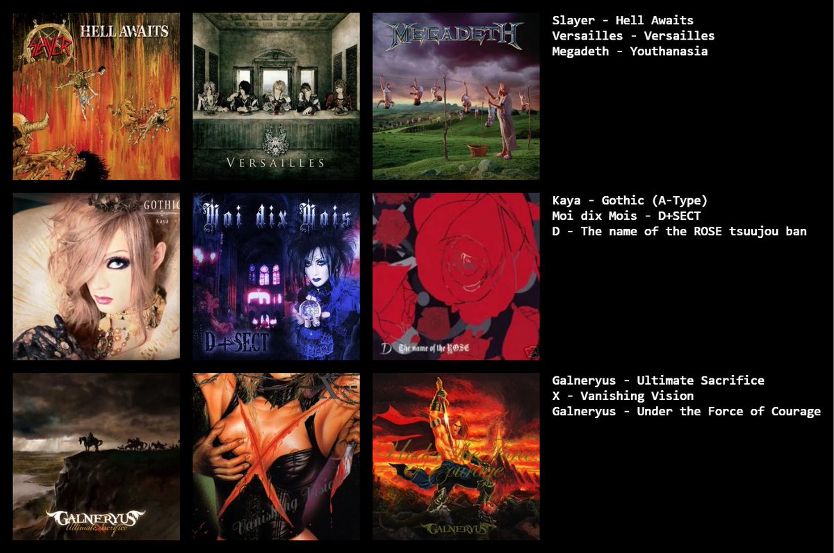 RXSEOFPAIN's tweet photo. | There are some of you who DO care

and so I give you the essential music 3x3 for yours truly.

This is keeping in mind, their history as a veteran of war, their gothic background, their fashion sense, what Genocide Des Roses is similar too AND that these just have sick riffs. https://t.co/lT6E2WG9Dp