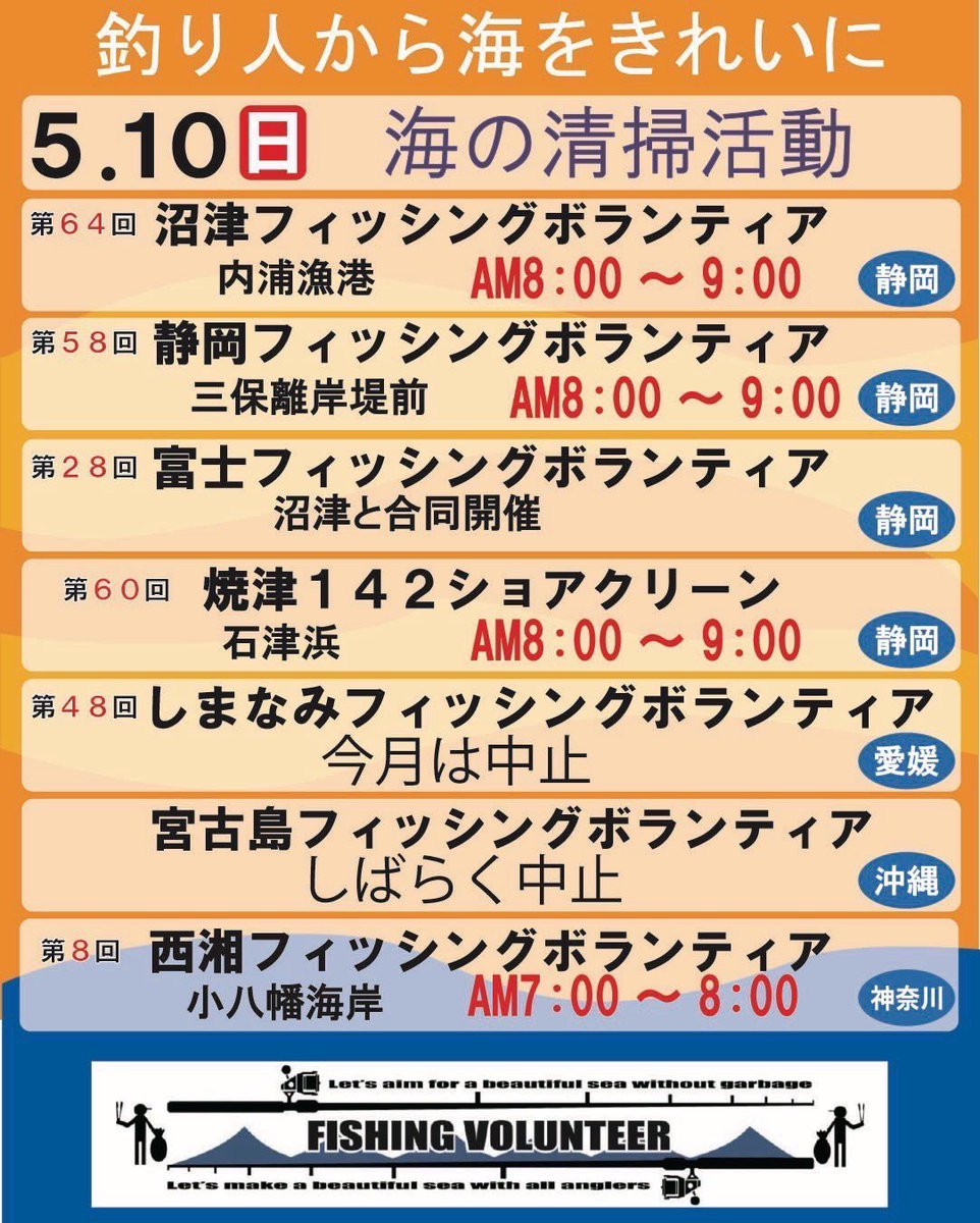 MonkeyMagic1696's tweet photo. いつもの清掃活動のお知らせ⋆͛📢⋆✨
もう5月かよ💦今年は何にも出来てない😭GWも天気悪いし☔️季節の変わり目🌿人生の変わり目🍂なんで仕方ないですが😅
気温差激しいんで参加時は服装に工夫を👍🏻
#静岡フィッシングボランティア
#釣り人が居れば水辺は綺麗になる
#釣り人による清掃活動
#継続は力なり https://t.co/MYlQI4y3mJ