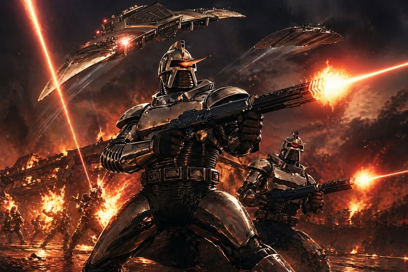 BallerToy1327's tweet photo. "BY YOUR COMMAND!" I think the colonists lost this battle with the Cylons. #BattlestarGalatica https://t.co/3XMGSfJjdd