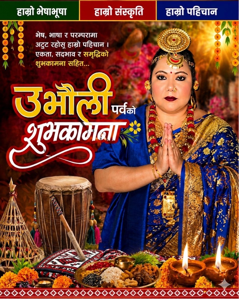 YamuSubba's tweet photo. हाम्रो मौलिक भेषभूषा, जीवन्त संस्कृति र गौरवमय पहिचान नै हाम्रा अमूल्य निधि हुन्। #उभौली #पर्वको यस पावन अवसरमा तपाईं र तपाईंको परिवारमा सुख, शान्ति, सुस्वास्थ्य एवं उत्तरोत्तर प्रगतिको हार्दिक मंगलमय शुभकामना व्यक्त गर्दछु।

                              कुतुली यमु ✍️ https://t.co/apB1muwwYj