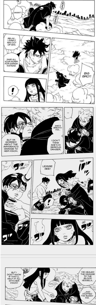 Not enough people are talk about how the interaction between #Boruto &amp; Sarada in last chap &amp; Kawaki’s neutral reaction at least planted some seeds of doubt in Hima. Seeing Boruto react the way the Kawaki from her memories was supposed to react definitely raised her suspicions 1/5
