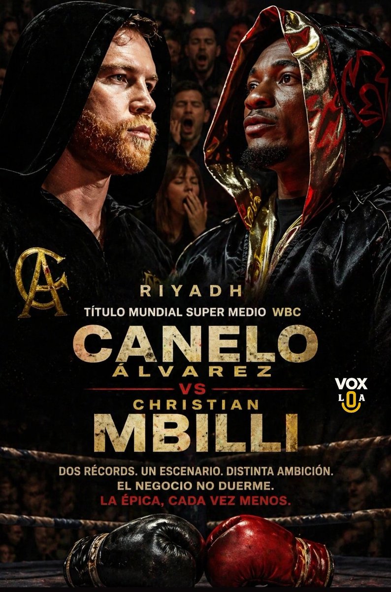 reneromanosport's tweet photo. #Canelo Álvarez regresa al escaparate con la calma de quien ya no busca guerra sino control: acuerdo con #Christian #Mbilli en #Riyadh por el supermedio del #WBC, reportado por #TheRing. El récord impone (63-3-2, 39 KO), pero el relato se ha vuelto predecible: peleas elegidas, riesgo filtrado, negocio impecable. No se acusa arreglo; se describe un patrón. Mientras David #Benavidez y el guatemalteco #LesterMartinez —quien ya resolvió ante el mismo entorno competitivo— quedan fuera del guion, el campeón vuelve a elegir vitrina sin incendio.
#Mbilli (29-0-1, 24 KO) llega con hambre real, pero el ring de #CaneloAlvarez hoy es escritorio: administra distancia, ritmo y peligro. Pronóstico: decisión amplia para el mexicano, la gente gritando y los jueces atentos, combate espeso, controlado, sin urgencia ni épica. El público pagará, la marca seguirá creciendo y la deuda con el riesgo continuará intacta. Ojo, y que no sorprenda a nadie la elección: al final, hablamos del mismo que intentó convencernos de que los positivos venían del bistec.