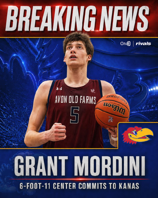 JayhawkSlant's tweet image. "Kansas is one of the top programs in college basketball, and it’s always been a dream of mine to play for a program like that."

- Grant Mordini tells us why he committed to KU and how the coaches have been on him since December. #kubball

More:
on3.com/sites/jayhawk-…