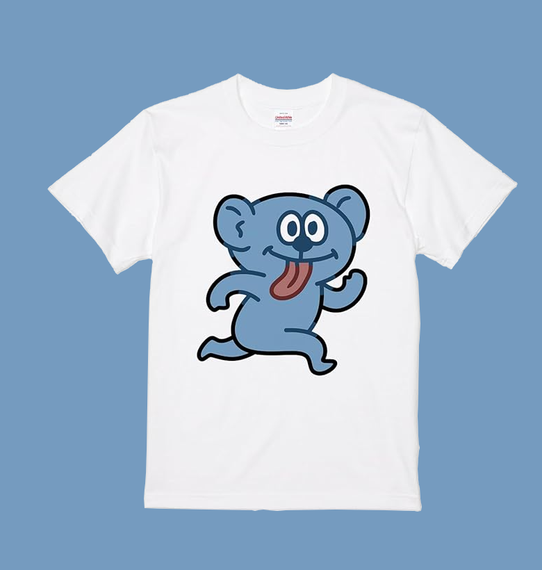 走ってる青いコアラのデザインTシャツだよ。
変なアニマルだけど、見てると可愛く思えてくるかも……

この変なTシャツはこちらのAmazon商品ページから！
amazon.co.jp/dp/B0GXN254MJ
#変なTシャツ #アニマルTシャツ
b1830