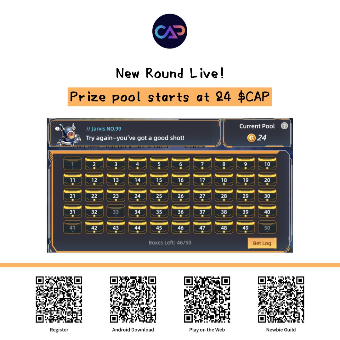 CapverseGame's tweet image. 🎁🚀 Bounty Station Update

The prize pool has reached 24 CAP 💰
And it’s still growing… 👀

More boxes, more chances
The next big hit could be yours 🔥

Jump in and take your shot ⚔️

#GameFi #CapInfra #Capverse #P2O #Web3Gaming #PlayToOwn #NFTs