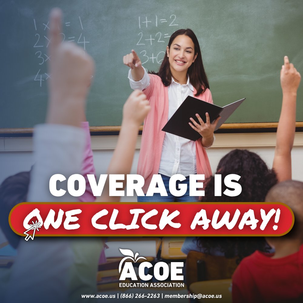 ACOEducators's tweet photo. Coverage is just one click away.

ACOE makes it simple for educators to access professional liability coverage, legal support, and reliable assistance when it matters most.
Simple membership. Real people ready to help.

Peace of mind should always be easy to reach.

👉 Join ACOE today at https://t.co/jU3WJuiUBb

#ACOE #AlabamaEducators #EducatorFirst