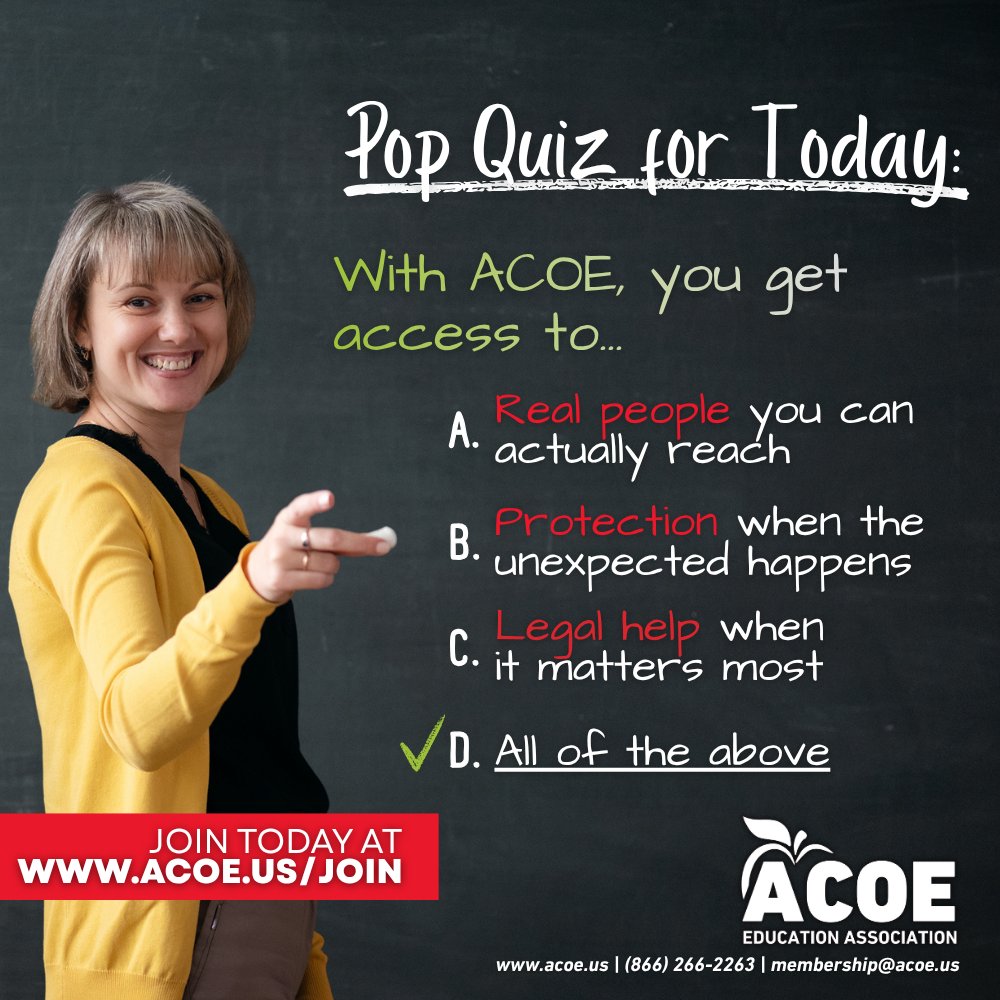 ACOEducators's tweet photo. Protection isn’t optional. It’s essential.

Educators deserve support they can count on every day. ACOE provides professional liability coverage, legal support when it matters, and real people you can reach when you need help most.

Simple membership. Real protection. Peace of mind built for educators. We’re here to support you—so you can focus on what matters most in the classroom.

👉 Join ACOE today at https://t.co/jU3WJuiUBb

#ACOE #AlabamaEducators #EducatorFirst