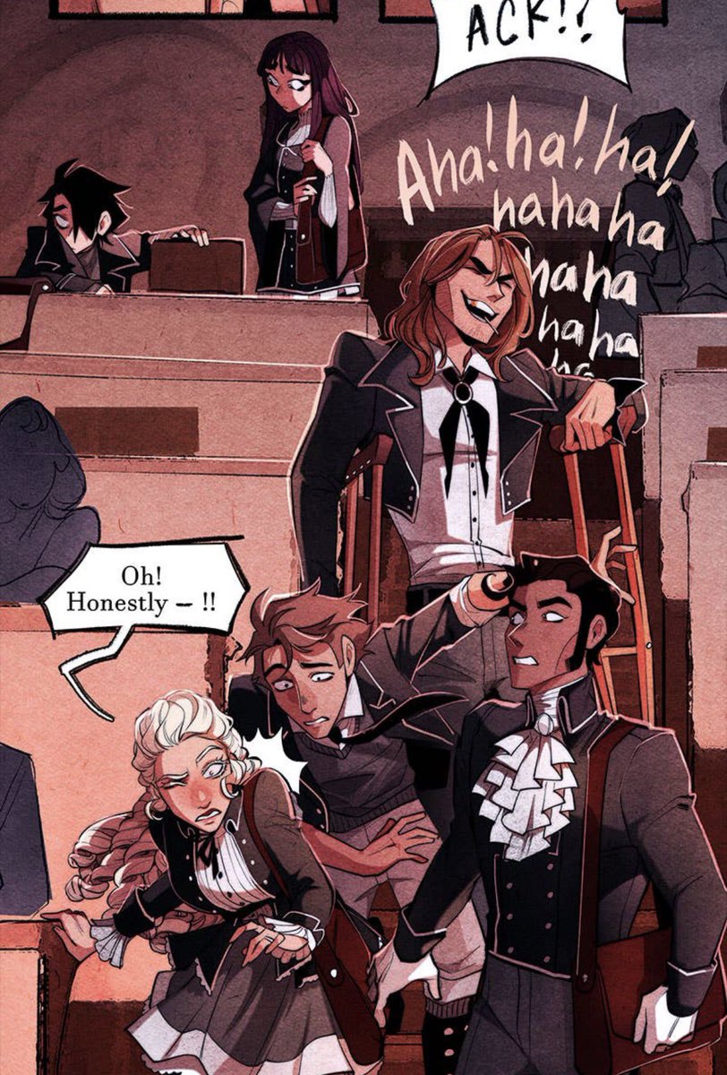 I love that we get to see some of the misfits in the background! But it seems like they’ve split up?? Or just seem fractured since Lenore’s out of commission ☹️ I wonder where Duke &amp; Morella are! Side note I love seeing their day to day academy life! #Nevermorewebtoon