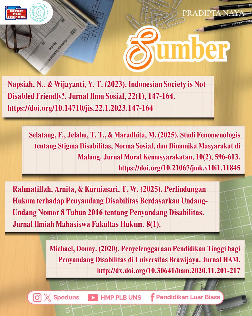 SpeduUNS's tweet photo. 𝙃𝙖𝙡𝙤, 𝙎𝙤𝙗𝙖𝙩 𝙎𝙋𝙀𝘿𝙐 👋🏻

Sobat SPEDU, tahukah kamu bahwa tidak semua disabilitas bisa terlihat secara langsung? 🤔

Yuk, mulai lebih peka dan belajar memaham karena setiap individu berhak dihargai dan mendapatkan kesempatan yang sama 🤍✨ https://t.co/EksYu4Rbrf