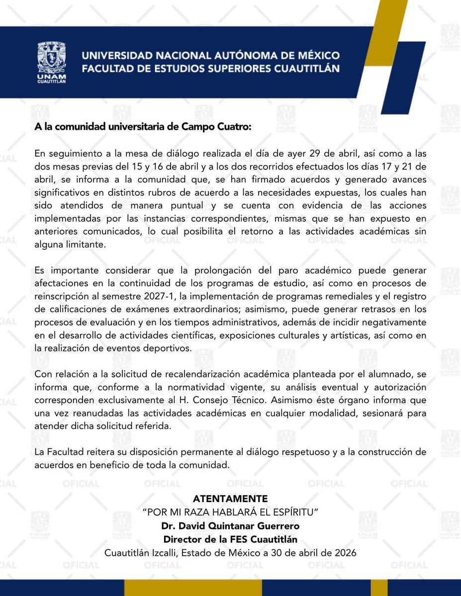 FES CUAUTITLÁN UNAM tweet media