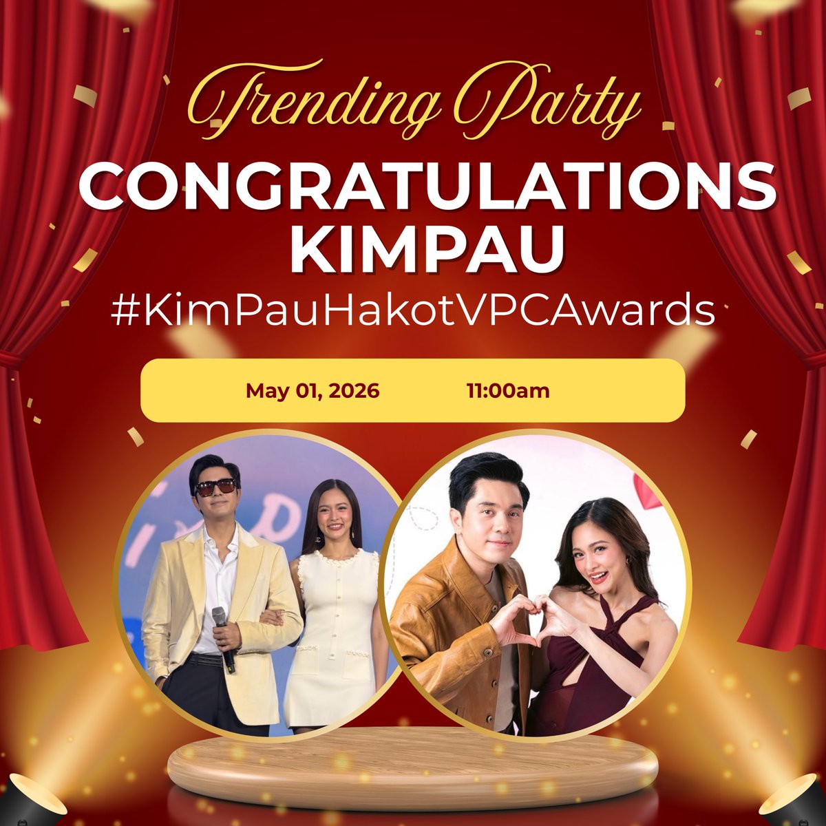 VPCA Trending Party

May 1, 2026 @ 11AM

TAGLINE and HASHTAG:

CONGRATULATIONS KIMPAU 

#KimPauHakotVPCAwards