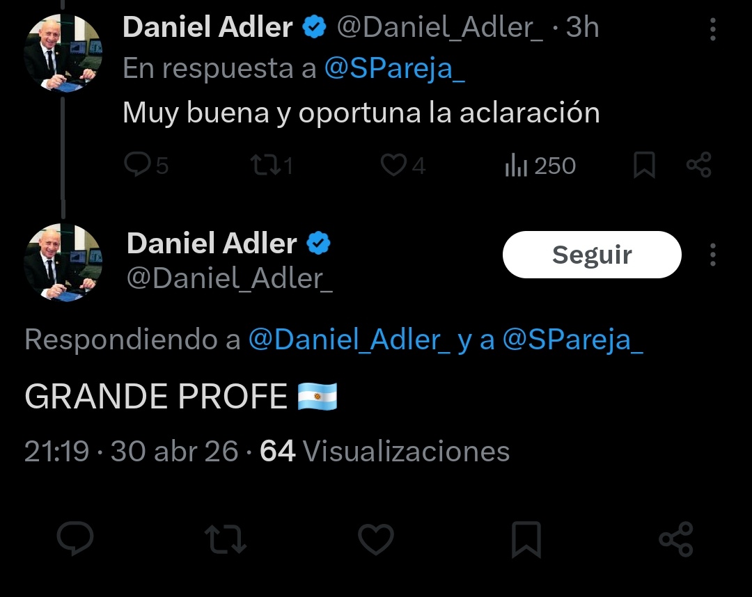 Jajajaaja el boludo de <a href="/Daniel_Adler_/">Daniel Adler</a> usa cuentas secundarias para auto felicitarse y aca se olvido de hacer el cambio