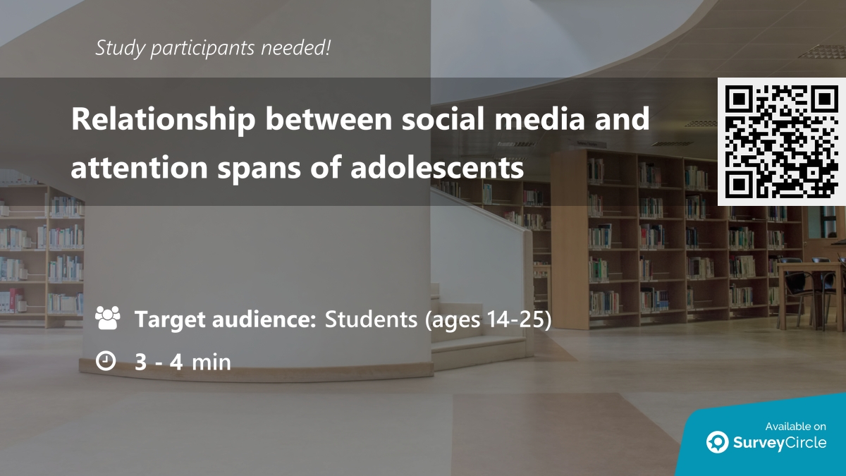 daily_research's tweet image. Participants needed for online survey!

Topic: "Relationship between social media and attention spans of adolescents" via @SurveyCircle

#SocialMedia #AttentionSpans #HighSchoolStudents #focus #CollegeStudents #survey #surveycircle
