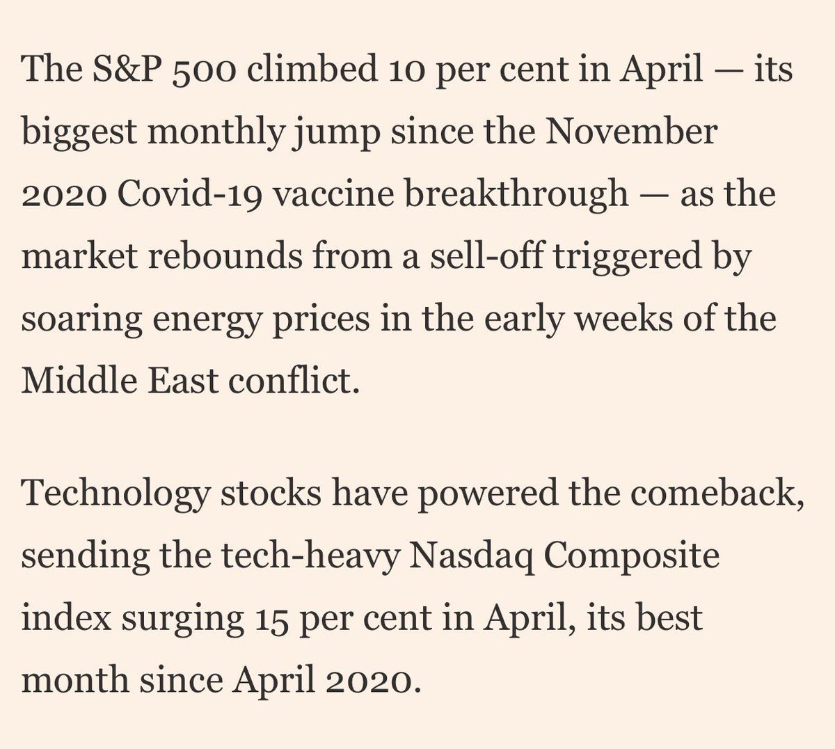 elerianm's tweet image. From the FT article, “US stocks hit record highs in Wall Street’s best month since 2020.”
#economy #markets #stocks #investing #investors @FT