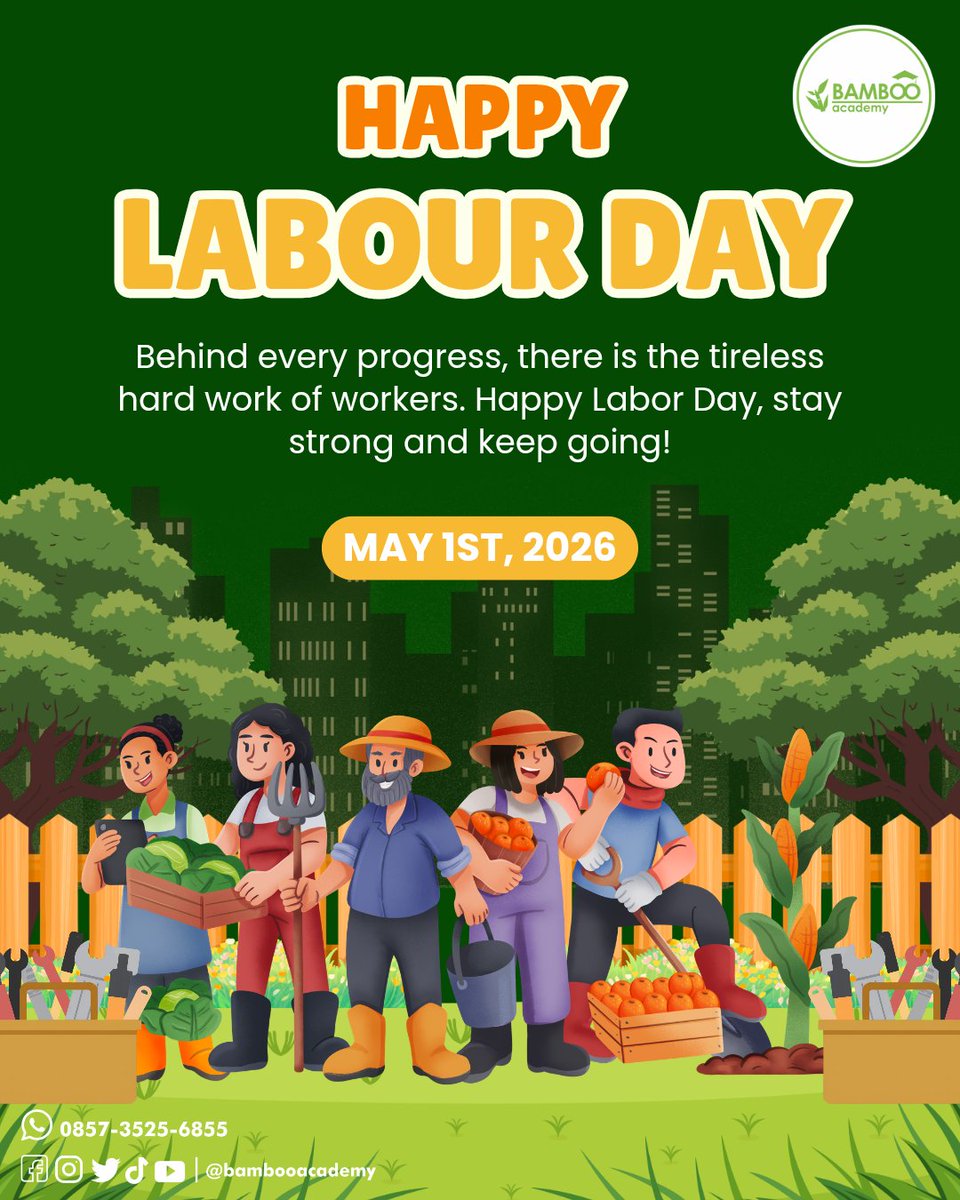 boomy2018's tweet photo. ~ Happy Labor Day ~
May 1st, 2026 🛠️👷‍♂️

​"Di balik setiap kemajuan, terdapat kerja keras yang tak kenal lelah dari para pekerja. Selamat Hari Buruh, tetaplah kuat dan teruslah melangkah!." 🇮🇩💪

​#HappyLaborDay
#BambooAcademy
#BehaveLocally
#ThinkGlobally
#SpeakInternationally https://t.co/Xam8MQKgar