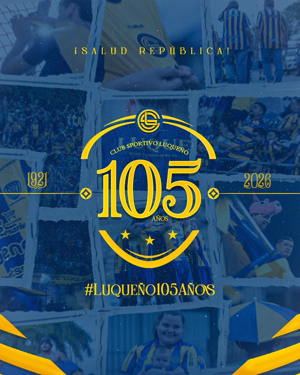 105 años de historia. 

105 años de pasión.

105 años de una República que nunca deja de latir. 💛💙

Hoy no celebra un club…

celebra todo un pueblo.

¡Salud, Sportivo Luqueño! 🥂

#Luqueño105Años 🇺🇦
