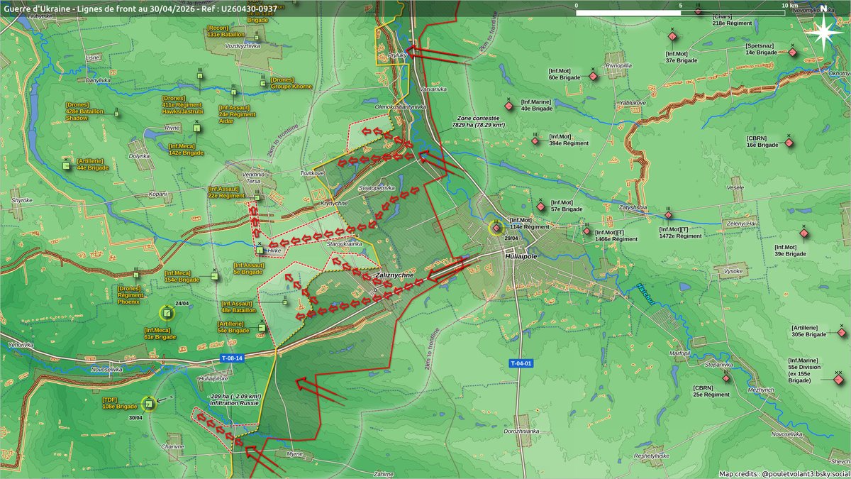 Pouletvolant3's tweet image. Guerre d'Ukraine | 30/04/26

Secteurs :
🌐 Kupiansk-Kivsharivka🔹U260430-0926
🌐 Dobropillia-Rodynske🔹U260430-0932
🌐 Huliaipole-Myrne🔹U260430-0937

#UkraineRussianWar #GuerreEnUkraine