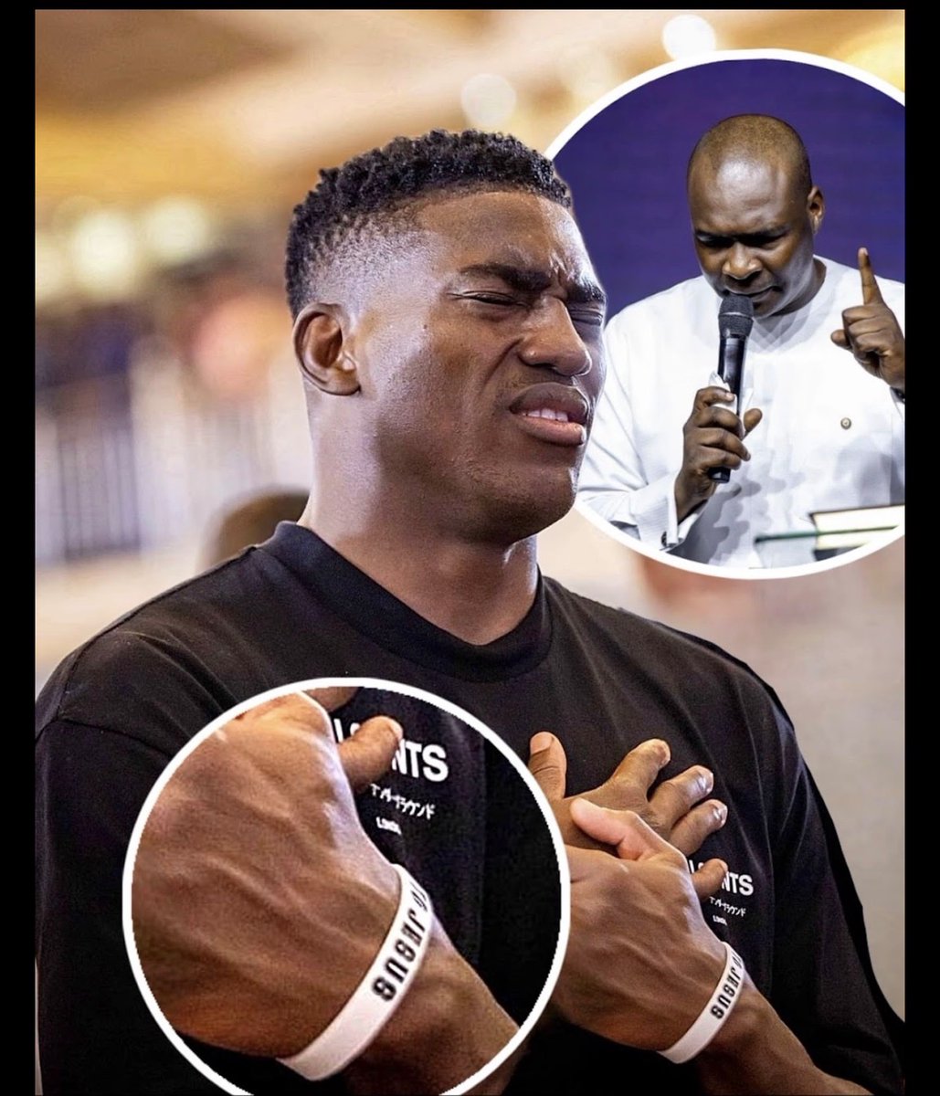 Taiwo Awoniyi worshiping God under the ministry of apostle Joshua while wearing the “I belong to Jesus wristband”
