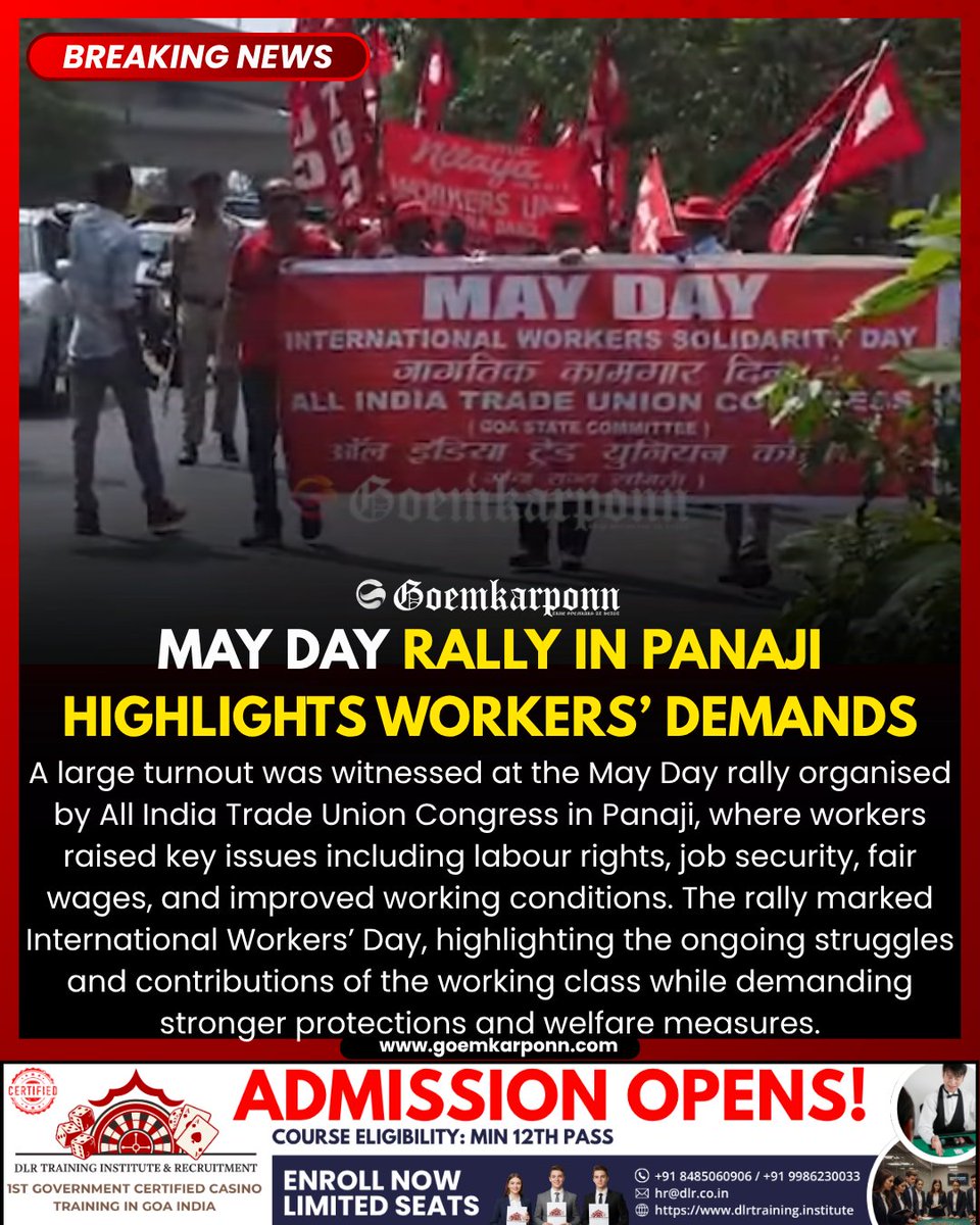 goemkarponnlive's tweet image. May Day Rally in Panaji Highlights Workers’ Demands
#MayDay #WorkersRights #AITUC #Panaji #GoaNews #BreakingNews