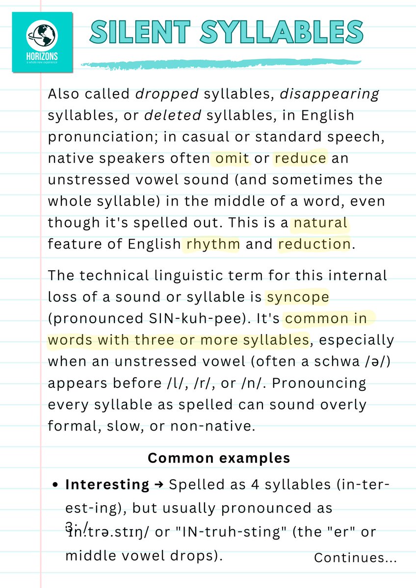 Horizonspte's tweet image. Friday: #Grammar Pronunciation in the #English language can be complicated. But there are some tricks you can learn! Check it out. Any doubts? Just ask! Please follow and share! Now practice. Pronounce these words more naturally. #Horizonspte #Pronunciation