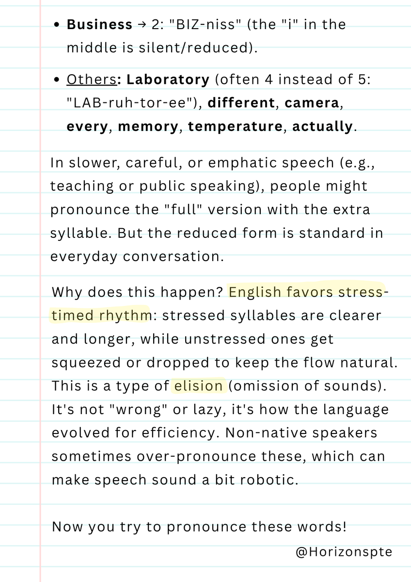 Horizonspte's tweet image. Friday: #Grammar Pronunciation in the #English language can be complicated. But there are some tricks you can learn! Check it out. Any doubts? Just ask! Please follow and share! Now practice. Pronounce these words more naturally. #Horizonspte #Pronunciation