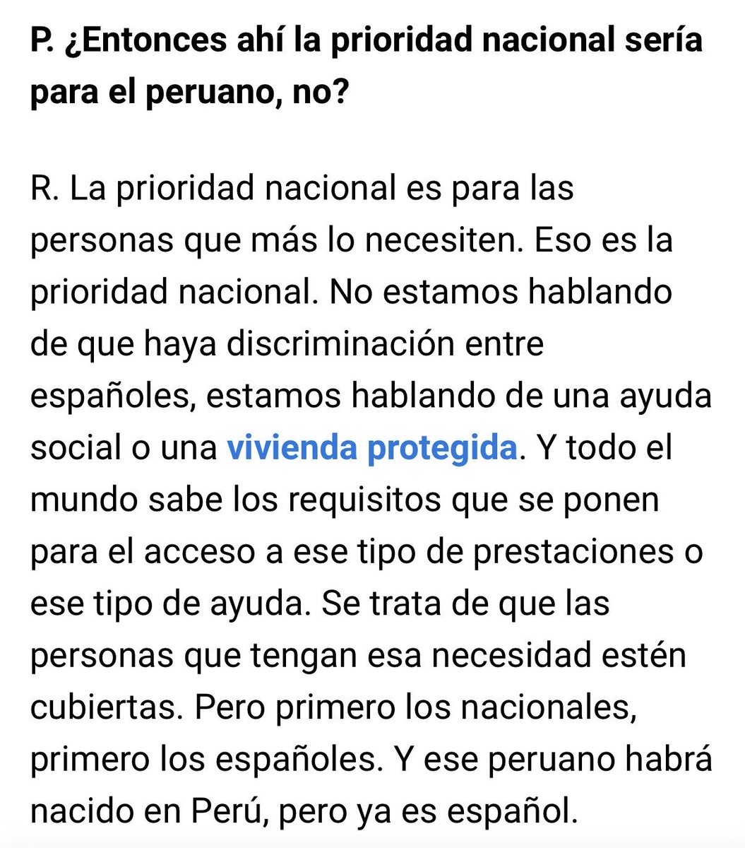 “La prioridad nacional es para las personas que más lo necesiten. (…) Y ese peruano, habrá nacido en Perú, pero ya es español”.

Candidato de Vox a la presidencia de la Junta de Andalucía

elconfidencial.com/espana/andaluc…
