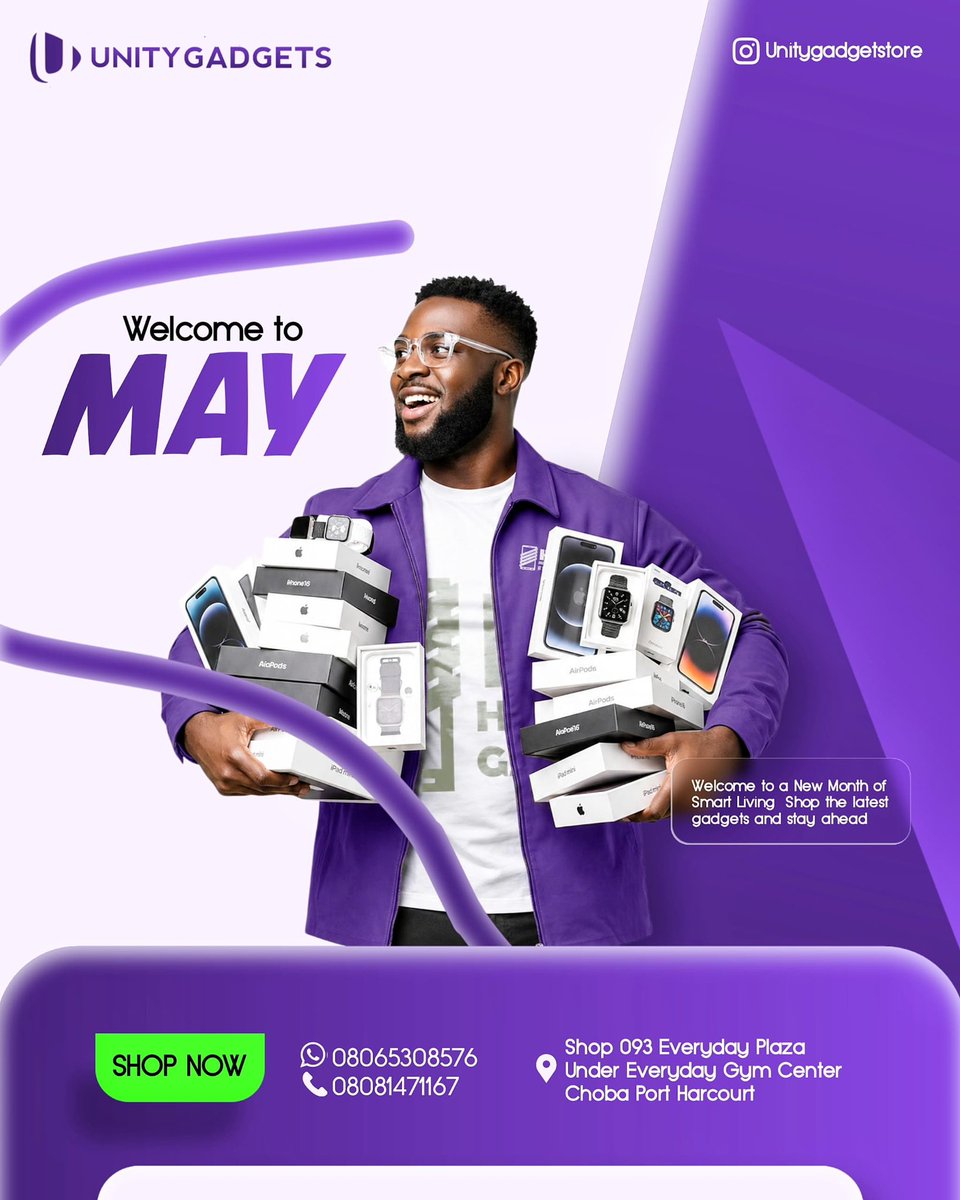 UnityBillions's tweet photo. Happy New Month Family ✨

This Month of May brings you peace louder than your worries 

More wins, Joy &amp; Less worry

Thanks for Trusting in US &amp; we believe to serve you even more batter this Month 
#From all of us @Unity Gadgets ✨♥️

#Newmonth #May #Happy #Gadgets #portharcourt https://t.co/0w42CJ5XSq