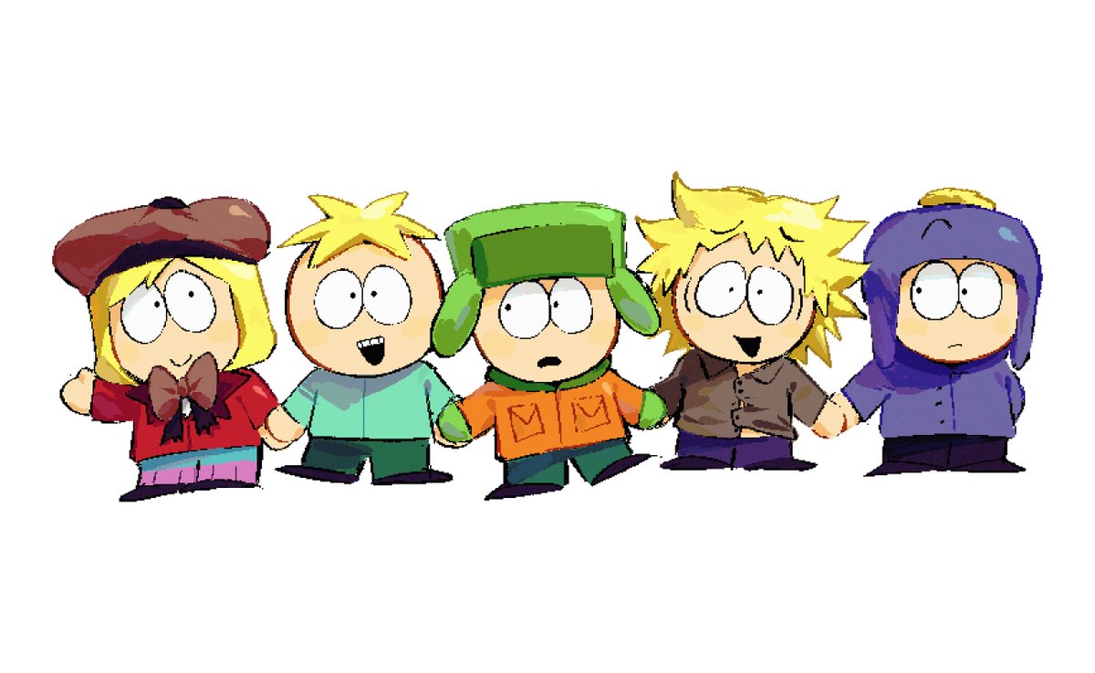 southparkisokig's tweet photo. i made a strawpage so hopefully people can send me little doodles, and this is the only decoration it gets because im really bad at making strawpages.  all my main faves forced to hold hands in a line lalalalalalala https://t.co/VSUJr3jHLX
