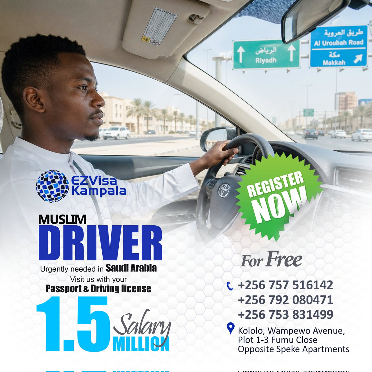 EzvisaKampala's tweet image. Muslim DRIVER urgently needed in Saudi Arabia Contact 0753 831499 / 0792 080471 &amp;amp; REGISTER NOW for FREE 
 #ezvisakampala
 #recruitment
 #for
 #jobs
 #abroad