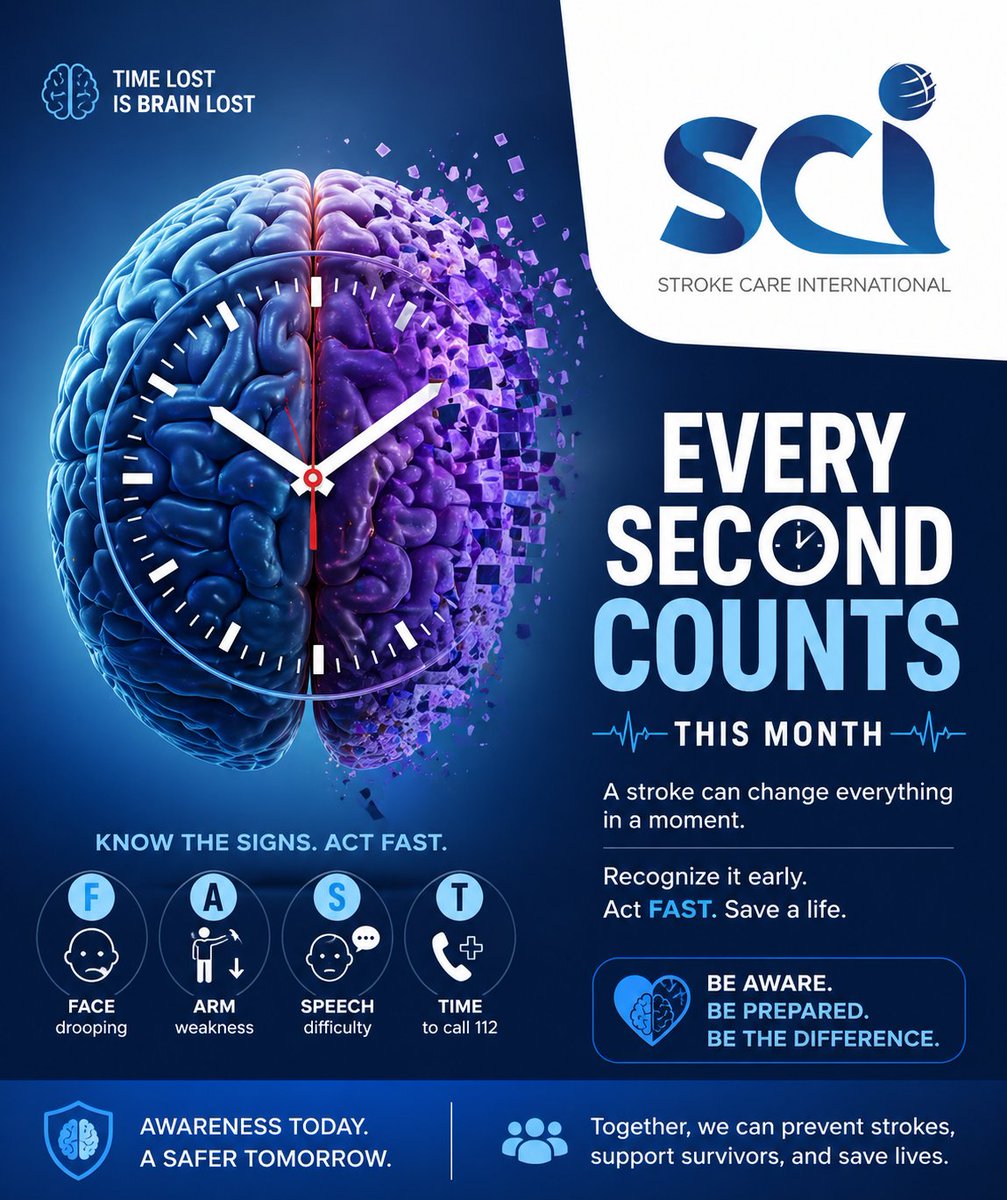 strokecare1's tweet photo. A new month brings new opportunities not just for goals, but for saving lives. Stroke is preventable and treatable if caught early. Stay aware. Share the message and be the difference.

 #StrokeAwareness #ActFAST #timeisbrain #strokeprevention #strokecareinternational https://t.co/N86cODrj0t