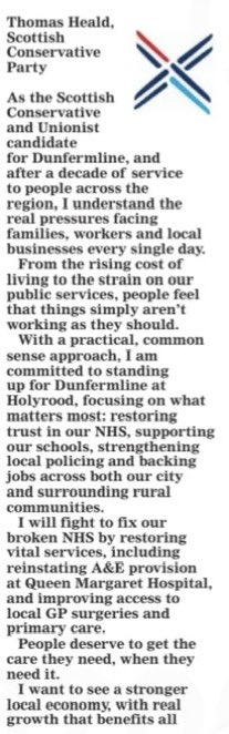 THeald90's tweet photo. Thanks to @dunfermlinep for publishing my personal statement in advance of the Holyrood election next week. 

My pledges:

🏥 Restore A&amp;E at Queen Margaret Hospital

🏫 Back our teachers, promote high standards in our classrooms

🚜 Protect our rural communities

And much more! https://t.co/QnD91fRdQs