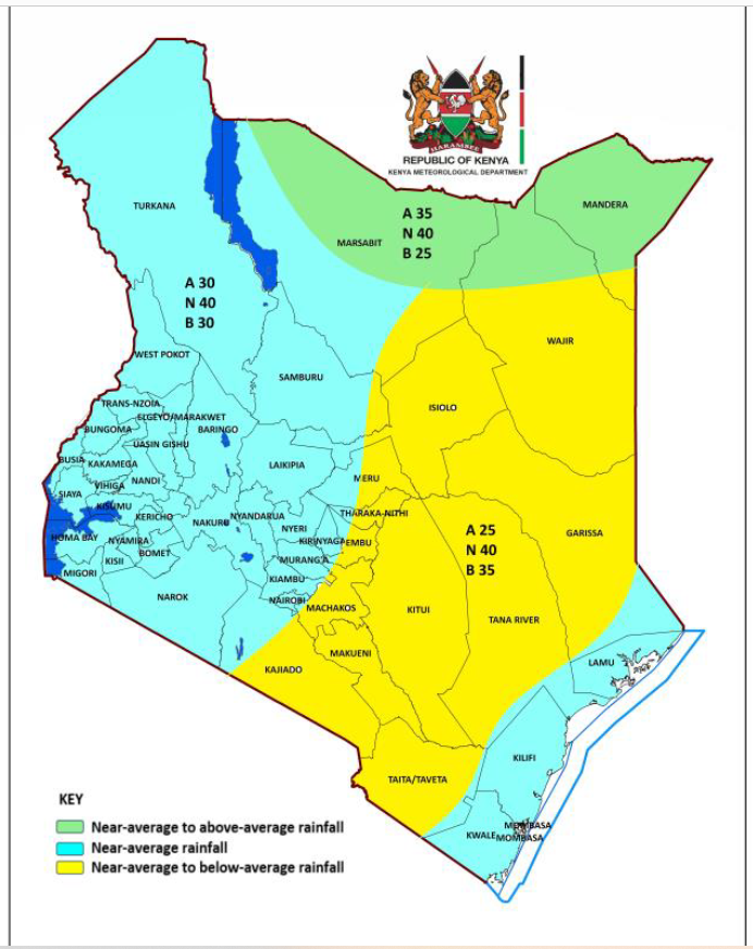 🧾Monthly Forecast for May 2026

🌧️The outlook indicates that near-average to above-average rainfall is likely to occur in a few areas in Northeastern Kenya. 

🌧️The Highlands East and West of the Rift Valley, the Lake Victoria Basin, the Rift Valley, the Coast and Northwestern