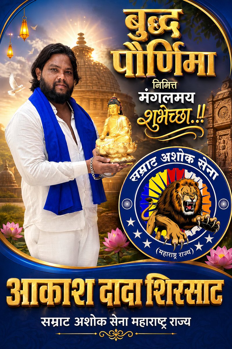 #बुद्ध पौर्णिमा निमित्त
सर्वांना मंगलमय शुभेच्छा.!!
सम्राट अशोक सेना महाराष्ट्र राज्य
    आकाश दादा शिरसाट 
#वैशाखी_पौर्णिमा #बुद्ध_पौर्णिमा