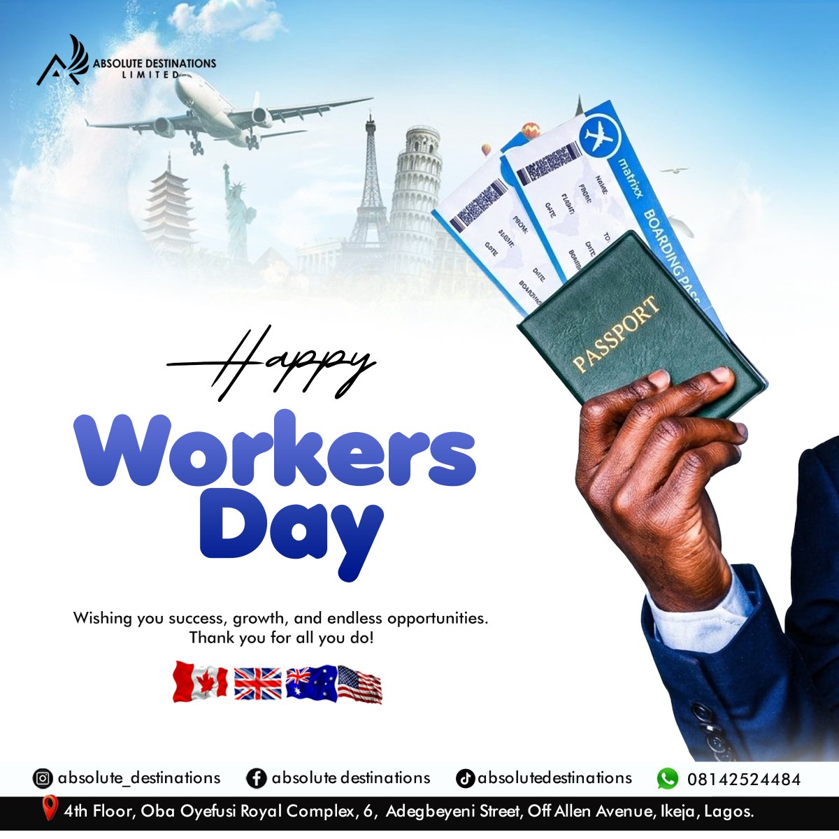 AbsoluteDestin4's tweet image. Happy Workers’ Day!

Today, we celebrate your hard work, dedication, and contributions. May your efforts continue to bring success, growth, and new opportunities. Wishing you a restful and rewarding Workers’ Day!

#makeithappen #StayConsistent #CanadaPR #WorkTravel #prpathway