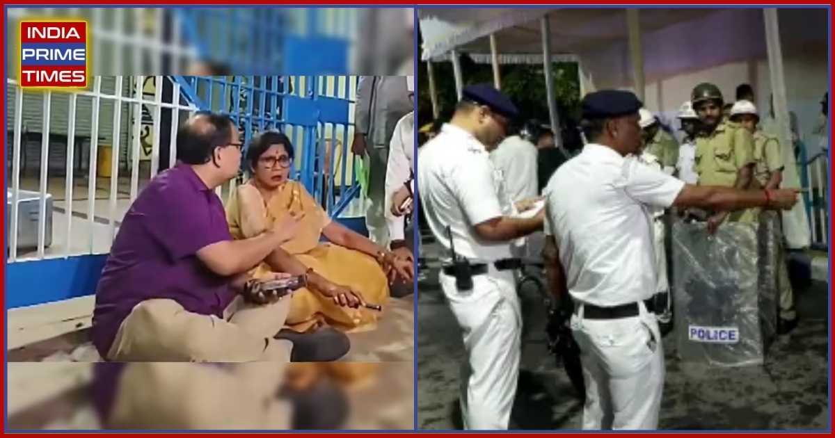 IndiaPrimeTimes's tweet photo. High-stakes midnight drama grips Kolkata as TMC stages a sit-in over alleged EVM tampering, prompting heightened security at strongrooms despite the Election Commission dismissing the claims. https://t.co/IfDfQ7TNoX