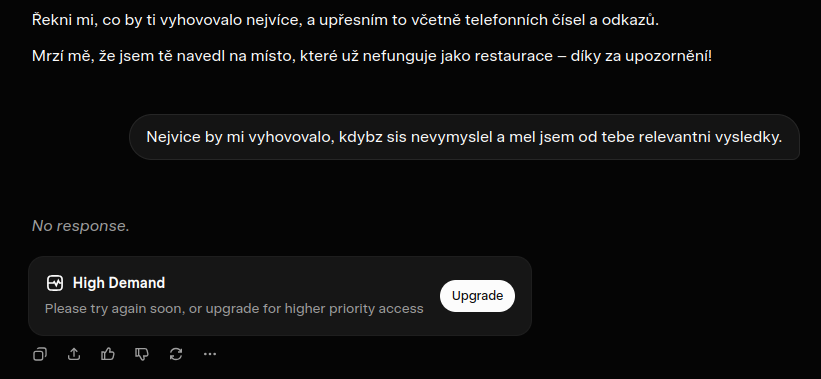 Trivius's tweet photo. @grok mi byl doporučen jako AI partner schopný pomoct s naplánováním akcí a vyhledáním reálných dat na netu. Takže si vymyslel restauraci, dal mi několik návodů jak se k ní dostat a zbytek ať si prý najdu na netu. Upozornil jsem ho že tam nic není. Super reakce 👍️ https://t.co/oaP5nnE2ch